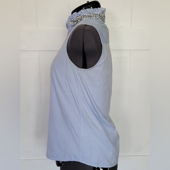 J. Crew Women's Cotton Chambray Denim Short Sleeve Blouse Rhinestone Sz 00 - Picture 8 of 9